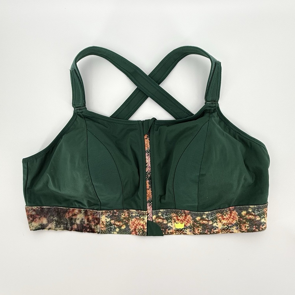 SHEFIT Ultimate Sports Bra 4 Luxe High Impact Front Zip Adjustable Support Green